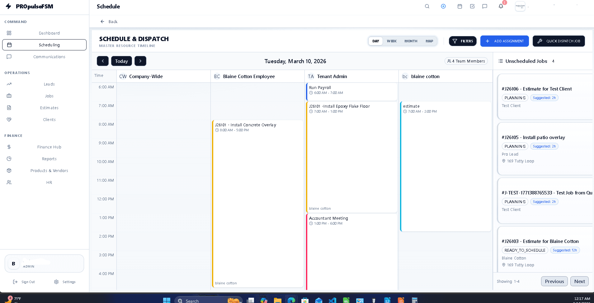 PROpulseFSM dispatch and scheduling interface